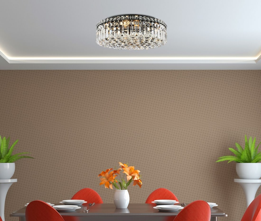 Maxime 6 Light Crystal Flush Mount Black 20 Inch: Maxime 6 Light Crystal Flush Mount Black 20 Inch This modern flush mount chandelier features a black and silver finish with clear Royal Cut crystals, creating an elegant and contemporary look. Designe