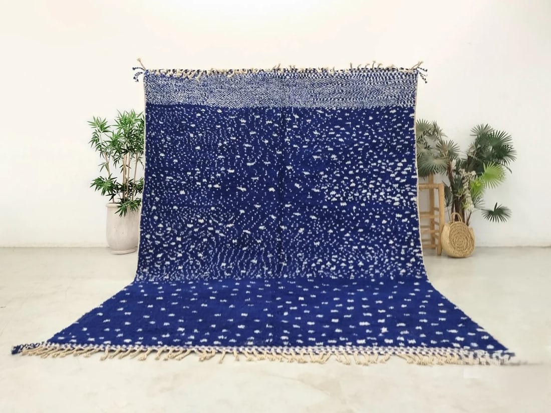 Authentic Handmade Blue Wool Rug 8 x 5 Feet from Morocco (1 of 11)