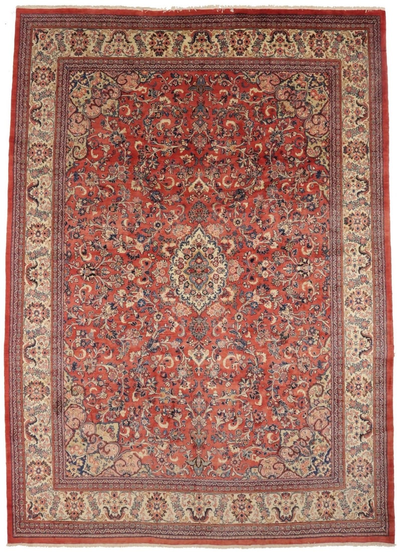 Vintage Hand-Knotted Orange-Red Floral Wool Rug 11'2 x 15'4: Vintage Hand-Knotted Orange-Red Floral Wool Rug 11'2 x 15'4 Transform your living space with this one-of-a-kind vintage orange-red Oriental rug. Measuring approximately 11'2" x 15'4", this oversized f