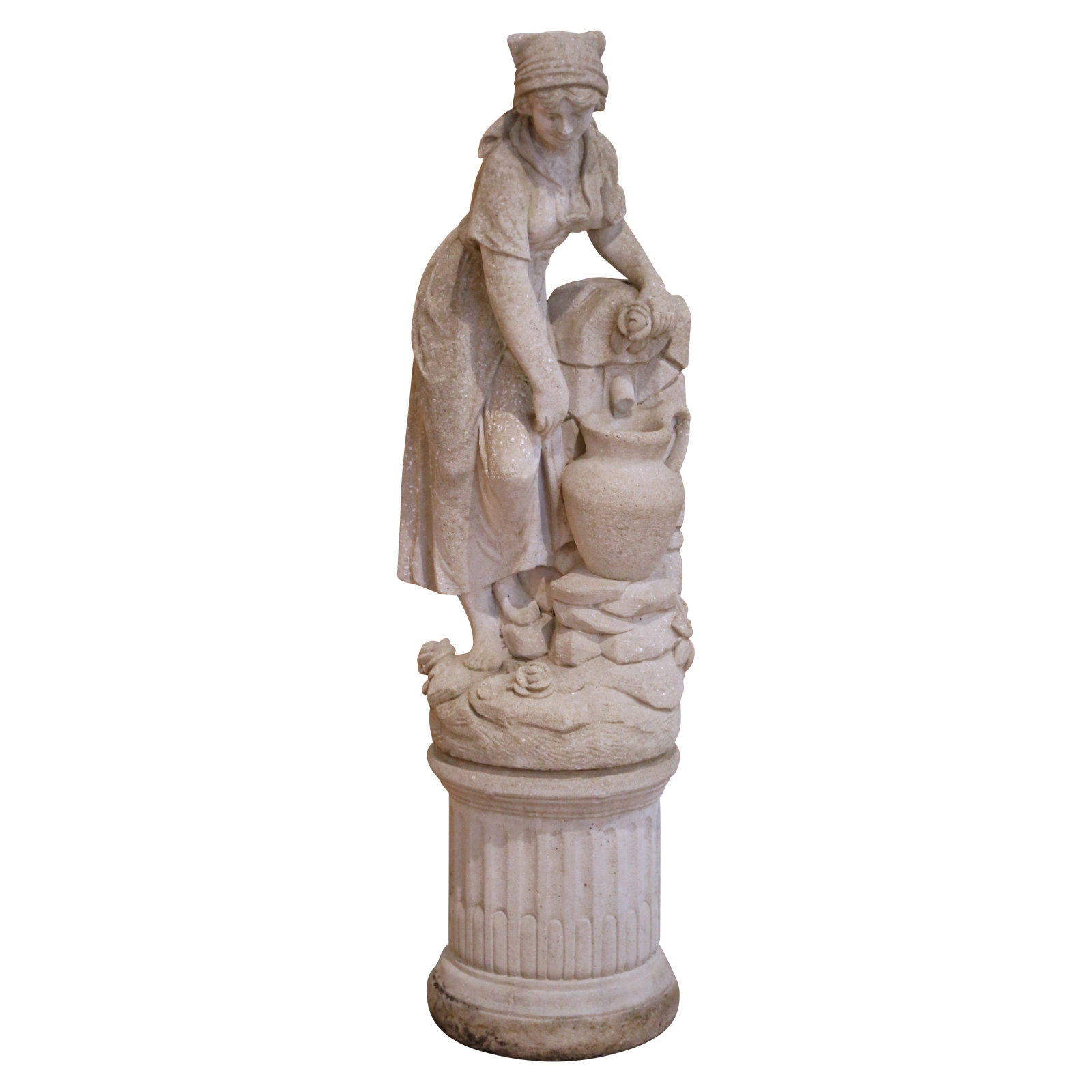 French cast stone woman at well garden figure on pedestal (1 of 13)