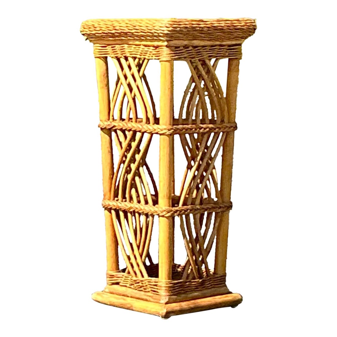 Vintage Coastal Rattan Pedestal 25.25" Height Khaki Handwoven Decor (1 of 6)