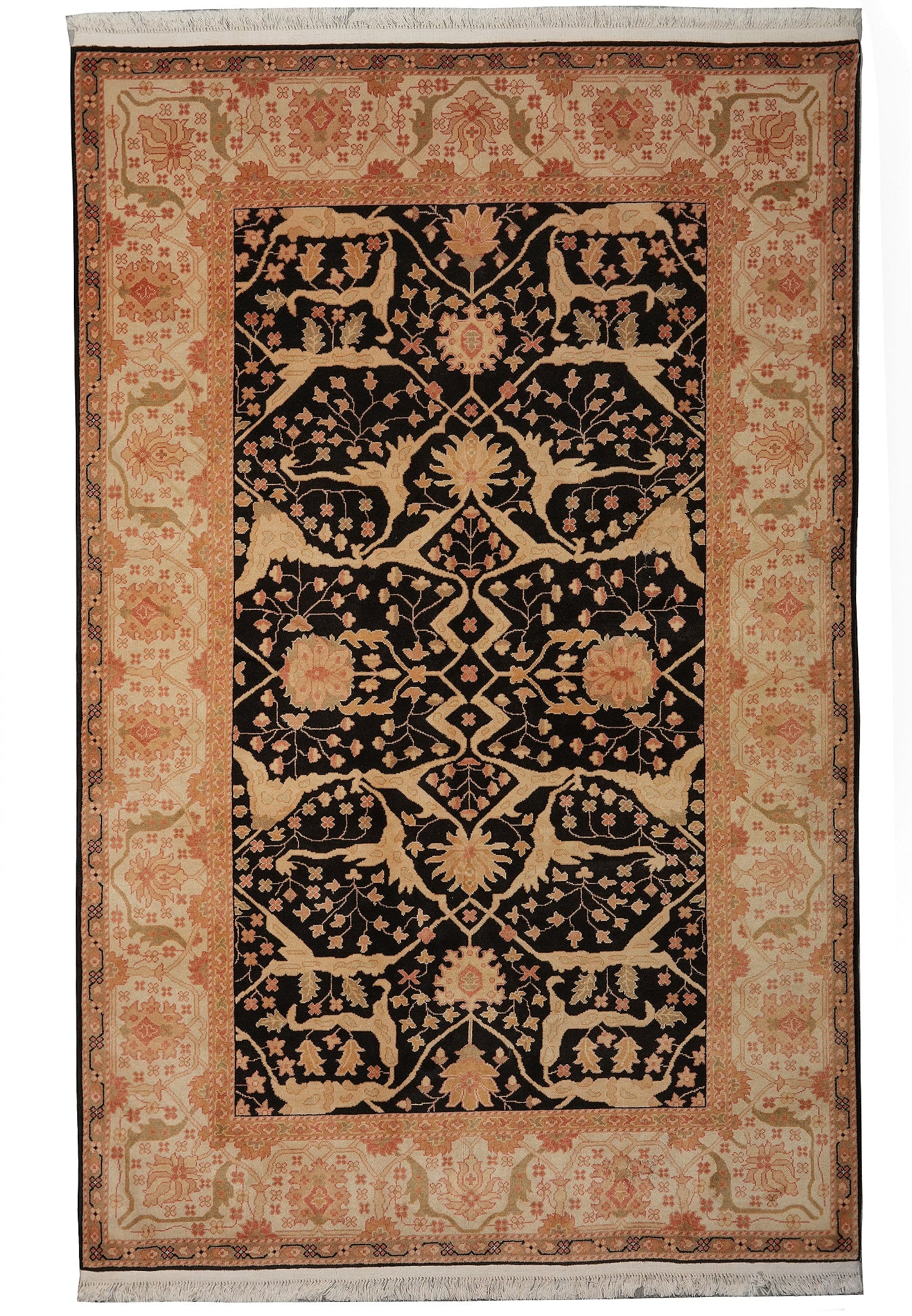 6 x 9 Hand-Knotted Agra Rug Black: 6 x 9 Hand-Knotted Agra Rug Black Free continental US Shipping Enhance your living space with this exquisite 5.10 x 8.10 handmade Chobi Peshawar Ziglar rug, showcasing a harmonious blend of black and 