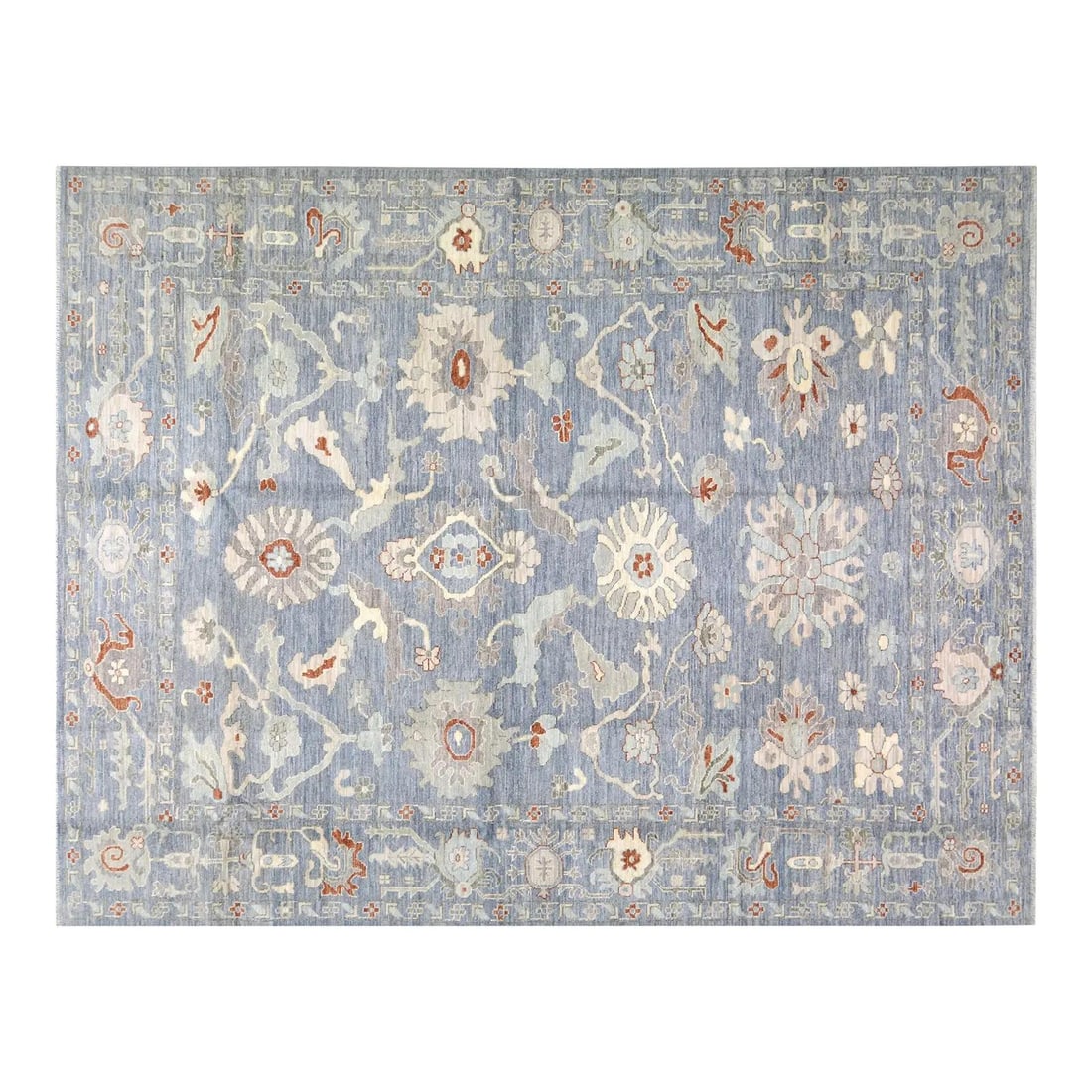 Handcrafted Wool Oushak Area Rug in Gray 9'1 x 11'10: Handcrafted Wool Oushak Area Rug in Gray 9'1 x 11'10 This Turkish Oushak rug is hand-knotted from wool using traditional techniques, combining classic artistry with a modern design approach. Its soft 