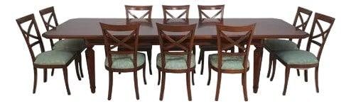 Walnut Neoclassical Italian Dining Set 11 Piece Table Chairs: Walnut Neoclassical Italian Dining Set 11 Piece Table Chairs This Italian 11-piece dining room set features a neoclassical design with quality construction and a walnut finish. The set includes a larg