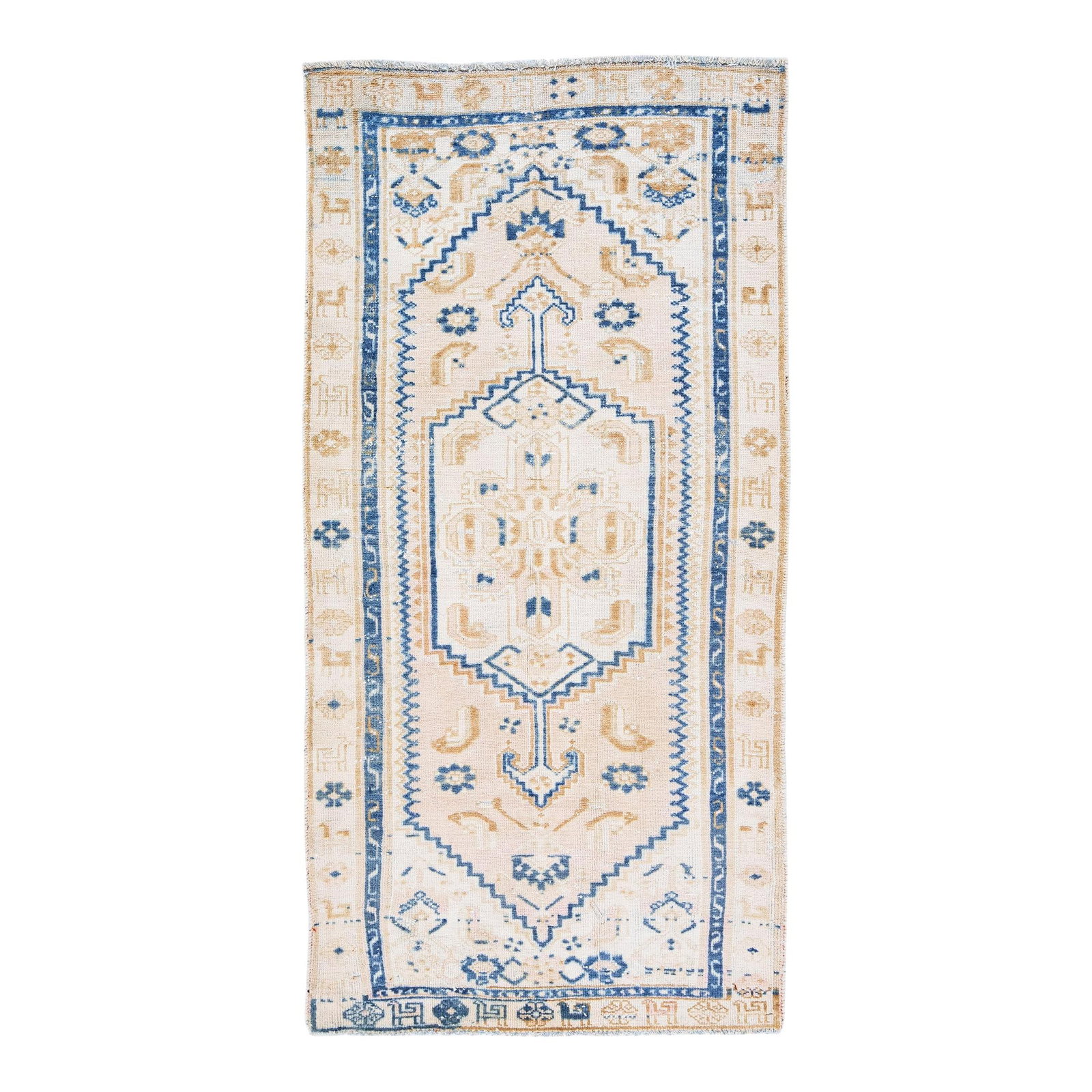 1960s Vintage Persian Hamadan Handmade Wool Rug Beige Medallion Design 3'2 x 6'3: 1960s Vintage Persian Hamadan Handmade Wool Rug Beige Medallion Design 3'2 x 6'3 This exquisite vintage Persian Hamadan rug features a beautifully hand-knotted design in a warm beige color. The rug sh