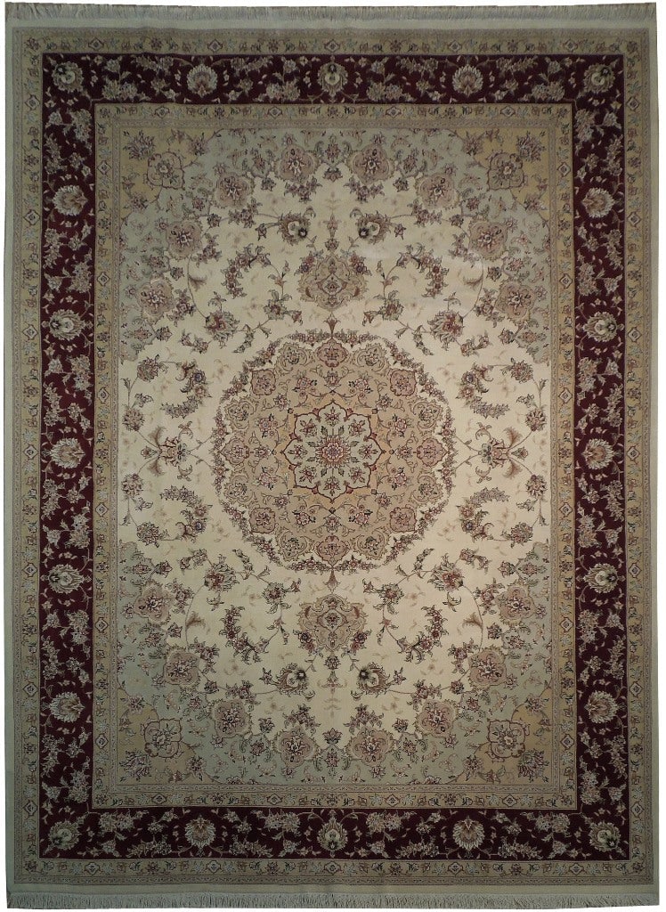 9x12 Handmade Wool Silk Area Rug Sino Tabriz Design: 9x12 Handmade Wool Silk Area Rug Sino Tabriz Design Free continental US Shipping Transform your living space with this exquisite 9 x 12 Wool & Silk Fine Quality Handmade Rug. Crafted by skilled artisa
