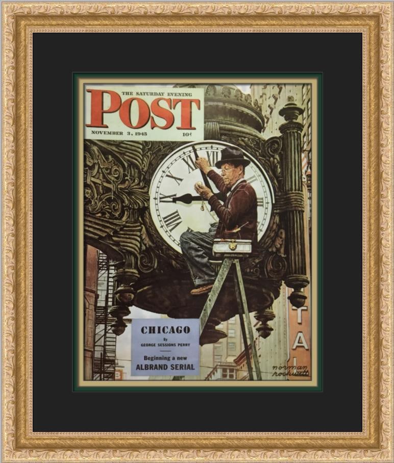 Framed Norman Rockwell Clock Repairman Offset Lithograph Print 15 x 18 (1 of 2)