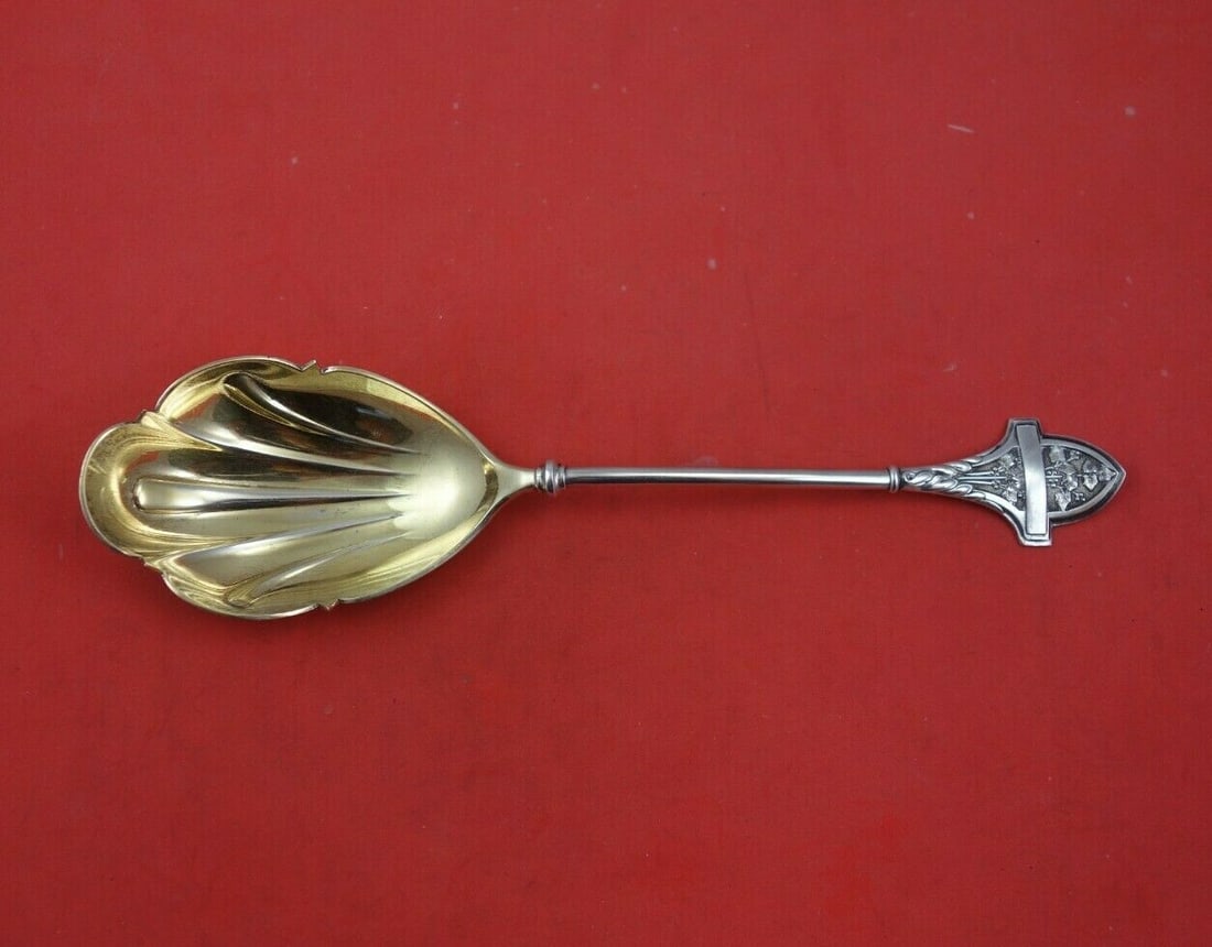 Gorham Ivy Sterling Silver 9 Inch Berry Spoon Gold Washed (1 of 3)