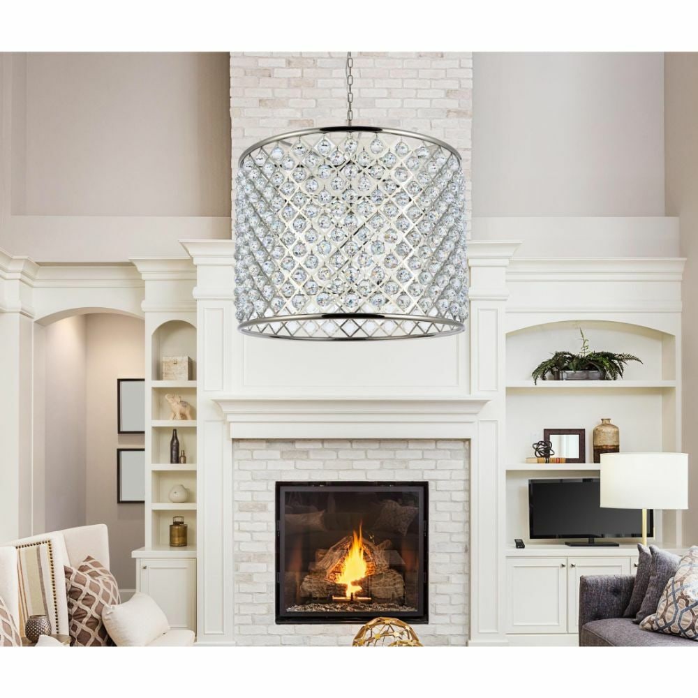 Madison 12 Light Crystal Chandelier Polished Nickel 35.5 in Round: Madison 12 Light Crystal Chandelier Polished Nickel 35.5 in Round This large 12-light chandelier features a polished nickel finish with clear faceted Royal Cut crystal balls, designed in a modern styl