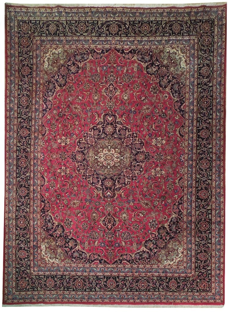 Exquisite 9.8 x 12.11 Handmade Persian Kashan Rug Dark Pink: Exquisite 9.8 x 12.11 Handmade Persian Kashan Rug Dark Pink Free continental US Shipping Transform your living space with this exquisite 9.8 x 12.11 Handmade Persian Semi-Antique Kashan Rug. Crafted b