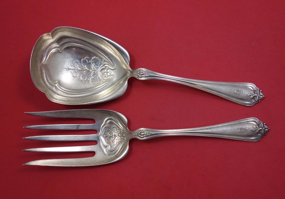Duchess by Whiting Sterling Silver Salad Servers 2pc Monogrammed 8 1/4": Duchess by Whiting Sterling Silver Salad Servers 2pc Monogrammed 8 1/4" Enhance your dining experience with this exquisite Duchess by Whiting Sterling Silver Salad Serving Set. This elegant 2-piece se