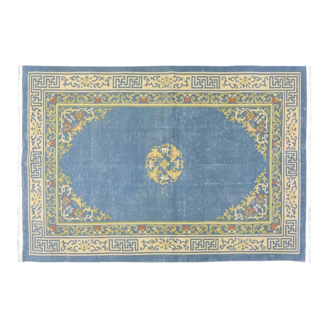 5'9" x 8'6" Hand-Knotted Wool Art Deco Chinese Rug: 5'9" x 8'6" Hand-Knotted Wool Art Deco Chinese Rug This vintage Chinese Art Deco rug is hand-knotted from wool using traditional techniques, combining timeless craftsmanship with modern design element