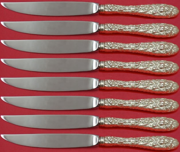 Stieff Rose Pattern Sterling Silver Steak Knife Set 8pc 8 Inches (1 of 3)