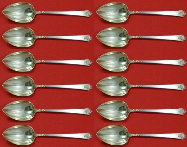 Royal Crest Castle Rose Sterling Silver Grapefruit Spoon Set 12 pc: Royal Crest Castle Rose Sterling Silver Grapefruit Spoon Set 12 pc Enhance your dining experience with this exquisite 12-piece set of grapefruit spoons from the Castle Rose pattern by Royal Crest. Cra