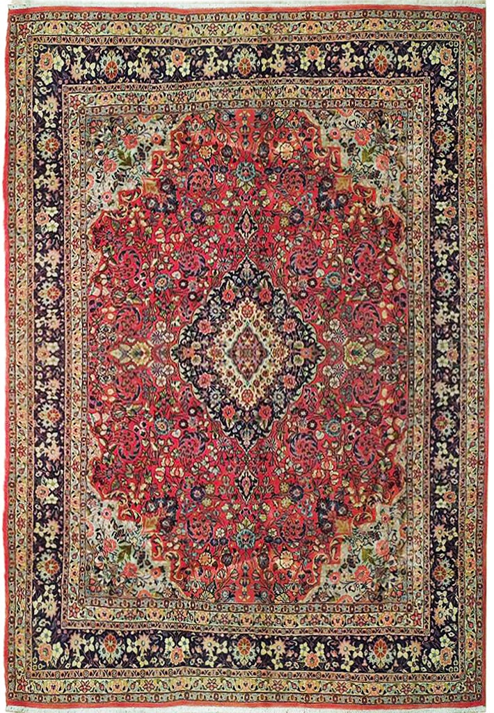 Handcrafted 7'2" x 9'4" Soft Tomato Red Persian Sarouk Rug: Handcrafted 7'2" x 9'4" Soft Tomato Red Persian Sarouk Rug Free continental US Shipping Transform your space with this exquisite 7.2 x 9.4 Soft Tomato Red Persian QOM Sarouk Rug, handcrafted by