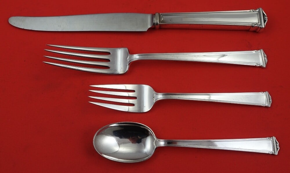 International Sterling Silver Theseum 4-Piece Dinner Set: International Sterling Silver Theseum 4-Piece Dinner Set Elevate your dining experience with this exquisite 4-piece dinner setting from the Theseum pattern by International Sterling. Crafted from