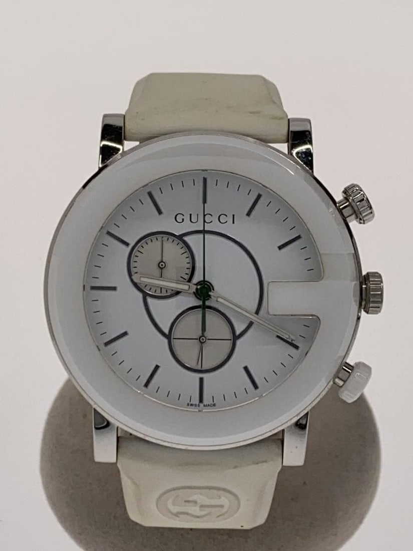 Gucci G Chrono White Stainless Steel Men's Wristwatch: Gucci G Chrono White Stainless Steel Men's Wristwatch This is a men's Gucci G-Chrono 101M wristwatch featuring a stainless steel case and band. The watch has a white dial and is Swiss-made. It is in p