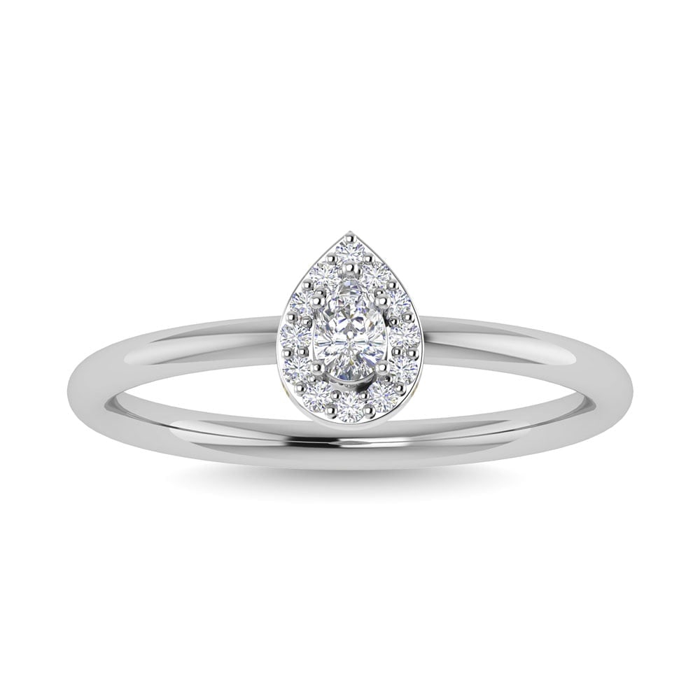 Diamond 1/6 Ct.Tw. Pear Cut Promise Ring in 14K White Gold: Diamond 1/6 Ct.Tw. Pear Cut Promise Ring in 14K White Gold Diamond 1/6 Ct.Tw. Pear Cut Promise Ring in 14K White Gold 14k White Gold Stone Color: G-h Stone Clarity: I1 Each ring is presented in standa