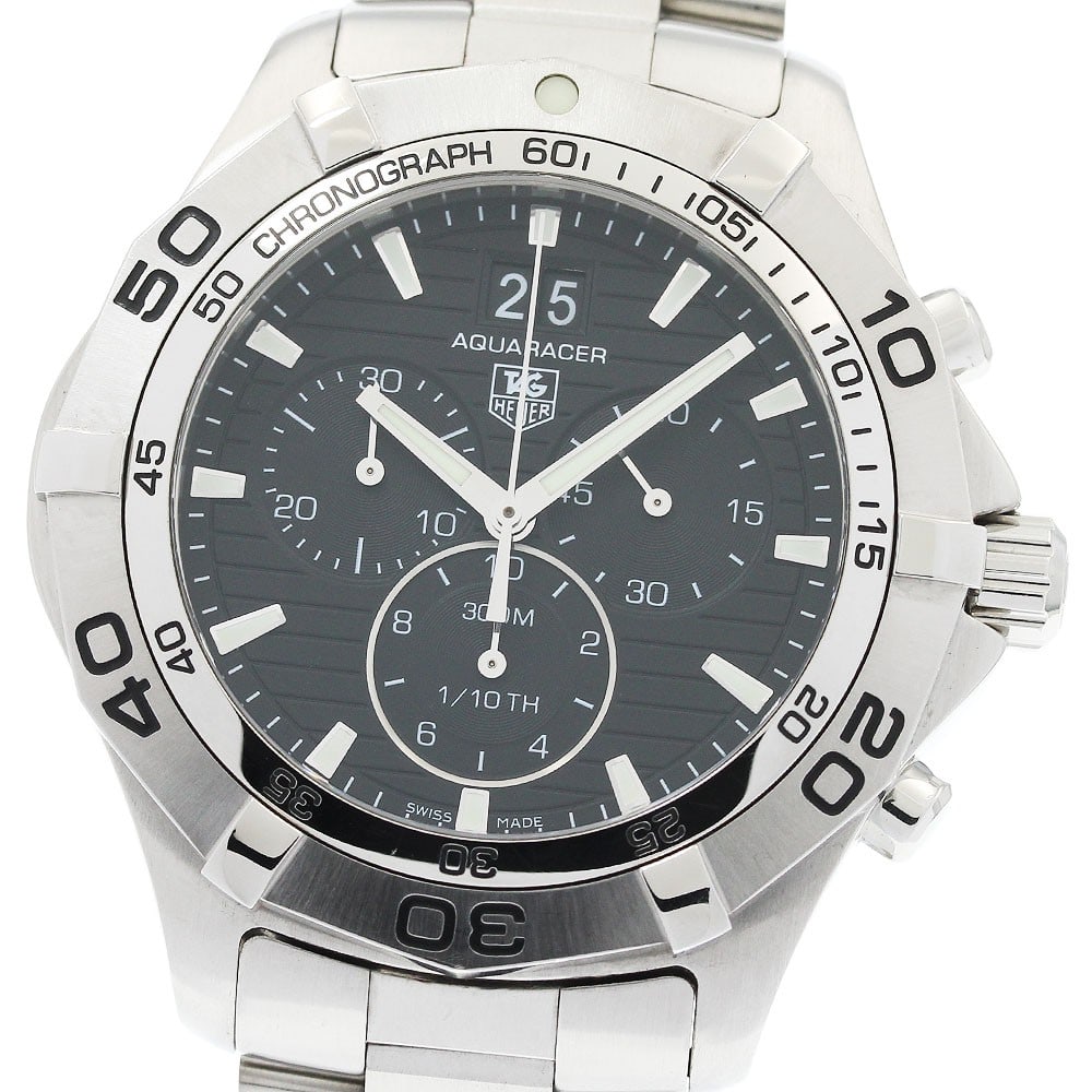 TAG Heuer Aquaracer Grand Date Quartz Chronograph Watch CAF101E.BA0821: TAG Heuer Aquaracer Grand Date Quartz Chronograph Watch CAF101E.BA0821 Pre-owned TAG Heuer Aquaracer Grand Date men's wristwatch with a black dial and quartz movement. It features date, chronograph, a