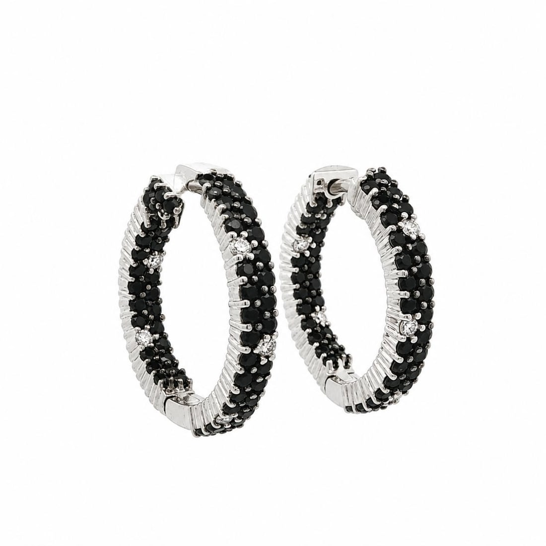 Roberto Coin Fantasia hoop earrings 18k white gold sapphire diamond 22mm: Roberto Coin Fantasia hoop earrings 18k white gold sapphire diamond 22mm Roberto Coin Fantasia hoop earrings crafted in solid 18k white gold, featuring natural blue sapphires with diamond in-and-out d