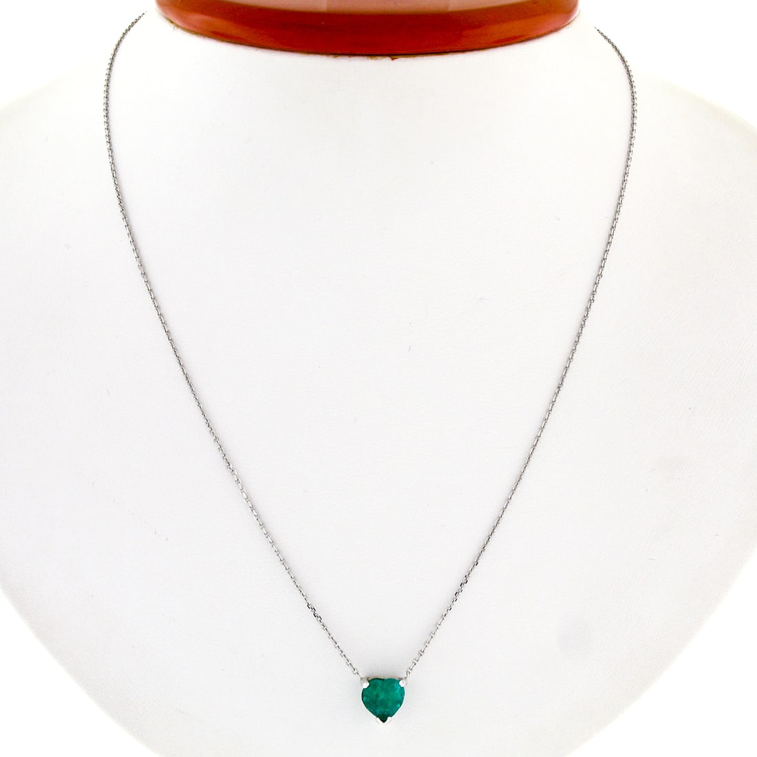 Unbranded 14K White Gold Heart Cut Colombian Emerald Pendant Necklace 1.13ct: Unbranded 14K White Gold Heart Cut Colombian Emerald Pendant Necklace 1.13ct Solitaire pendant necklace crafted in solid 14k white gold and set with one natural genuine Colombian emerald in a heart br