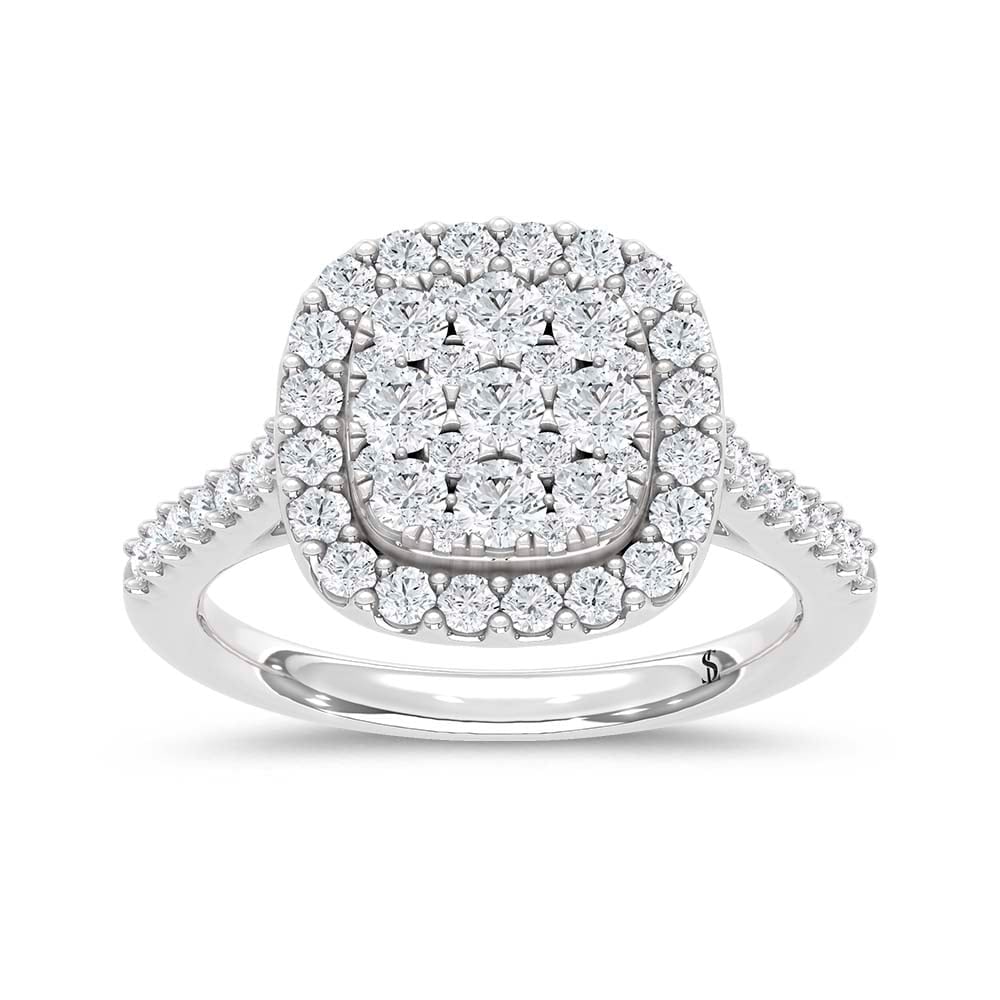 14K White Gold 1 1/5 Ct.tw Diamond Fashion Ring: 14K White Gold 1 1/5 Ct.tw Diamond Fashion Ring Beautiful square shape fashion ring crafted in 14K white gold and, this showcases 1 1/5 Ct.Tw. shimmering round diamonds. 14k White Gold Stone Color: Gh