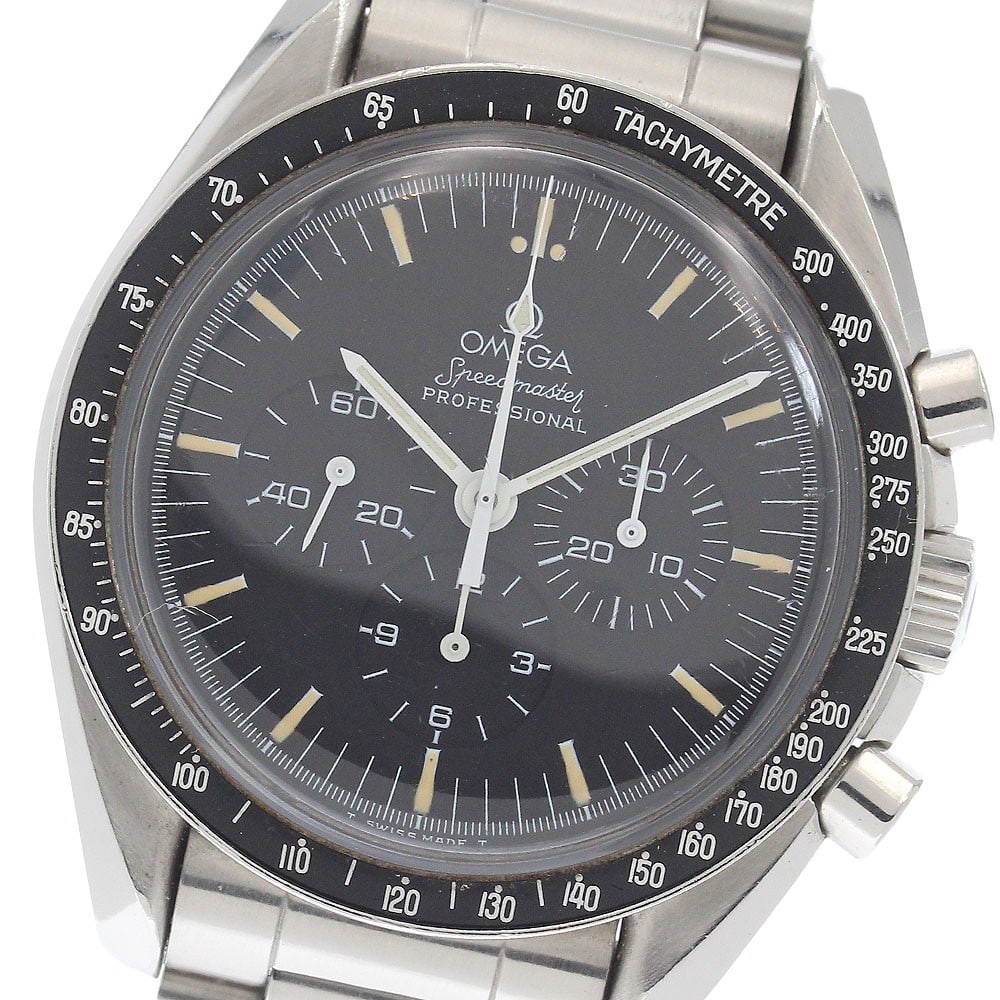 OMEGA Speedmaster Professional Moonwatch ST145.022 Cal. 861 lowered R Watch: OMEGA Speedmaster Professional Moonwatch ST145.022 Cal. 861 lowered R Watch Pre-owned OMEGA Speedmaster Professional Moonwatch wristwatch with manual winding movement and black dial. This men's chrono