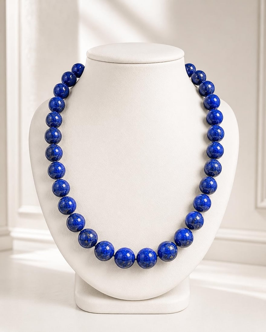 Unbranded Lapis Lazuli Bead Necklace 18 In Sterling Silver Toggle Clasp: Unbranded Lapis Lazuli Bead Necklace 18 In Sterling Silver Toggle Clasp Pre-owned lapis lazuli bead strand necklace featuring 31 natural genuine polished round beads in a rich blue color. The necklace
