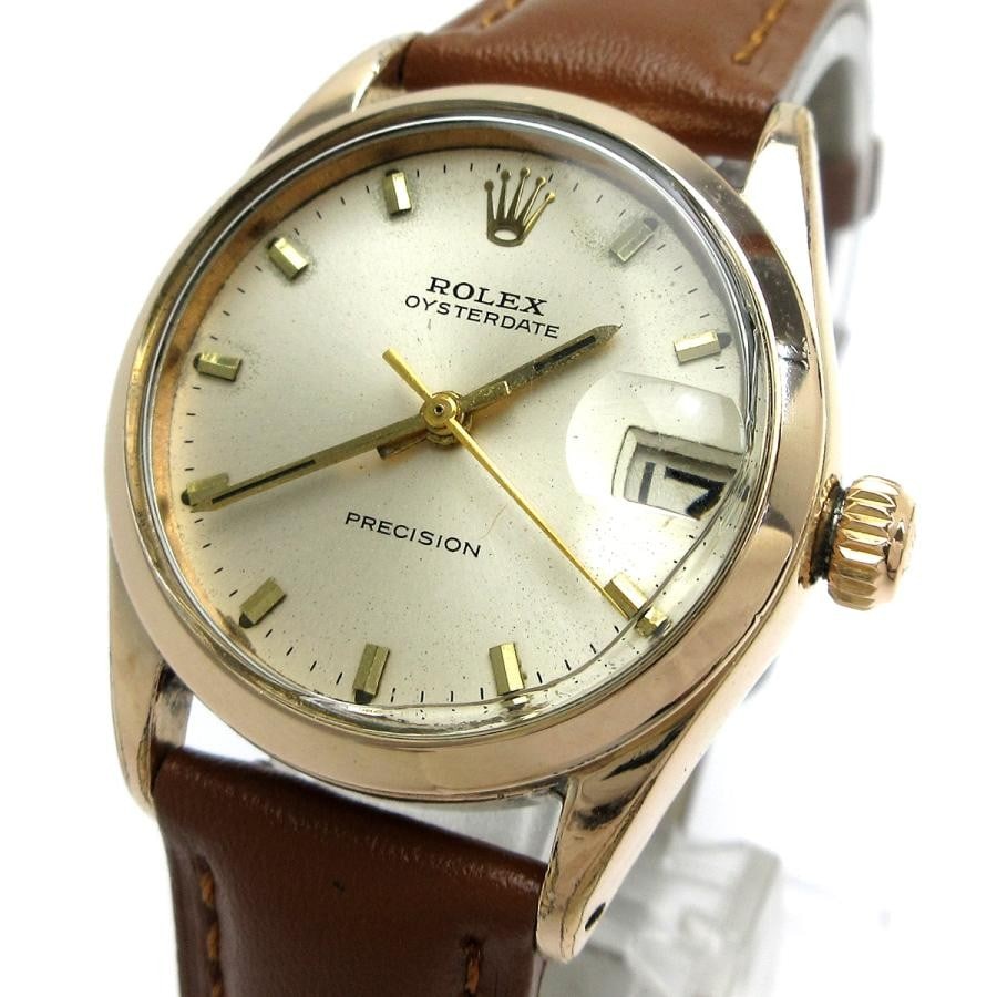 Rolex 6466 Oysterdate Precision Wristwatch Pink Gold Cap Manual Wind: Rolex 6466 Oysterdate Precision Wristwatch Pink Gold Cap Manual Wind Pre-owned Rolex Oysterdate Precision reference 6466 vintage wristwatch with manual winding movement. This boys/unisex model feature