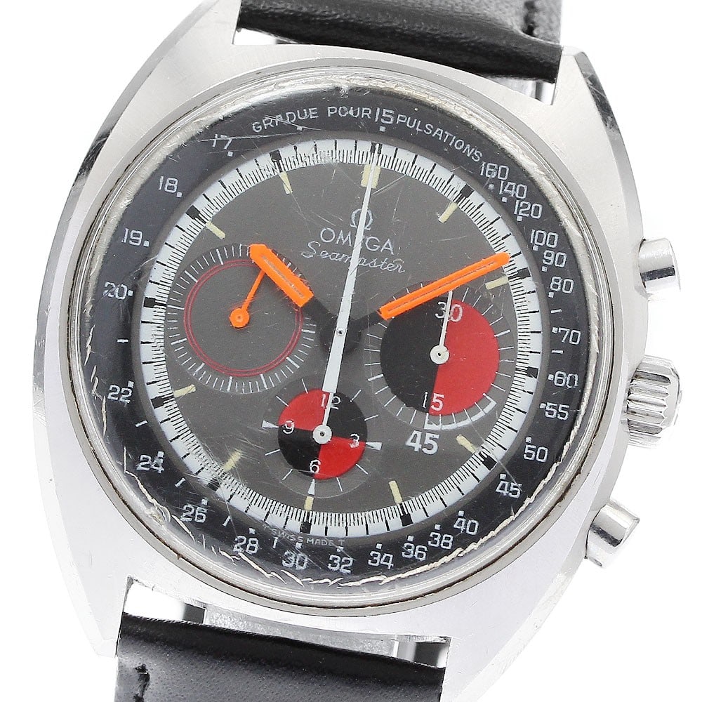 OMEGA Seamaster Soccer Timer 145.020 Chronograph Watch Cal.861: OMEGA Seamaster Soccer Timer 145.020 Chronograph Watch Cal.861 OMEGA Seamaster Chronograph Soccer Timer men's wristwatch, reference 145.020, with a gray dial and manual winding movement. It features c