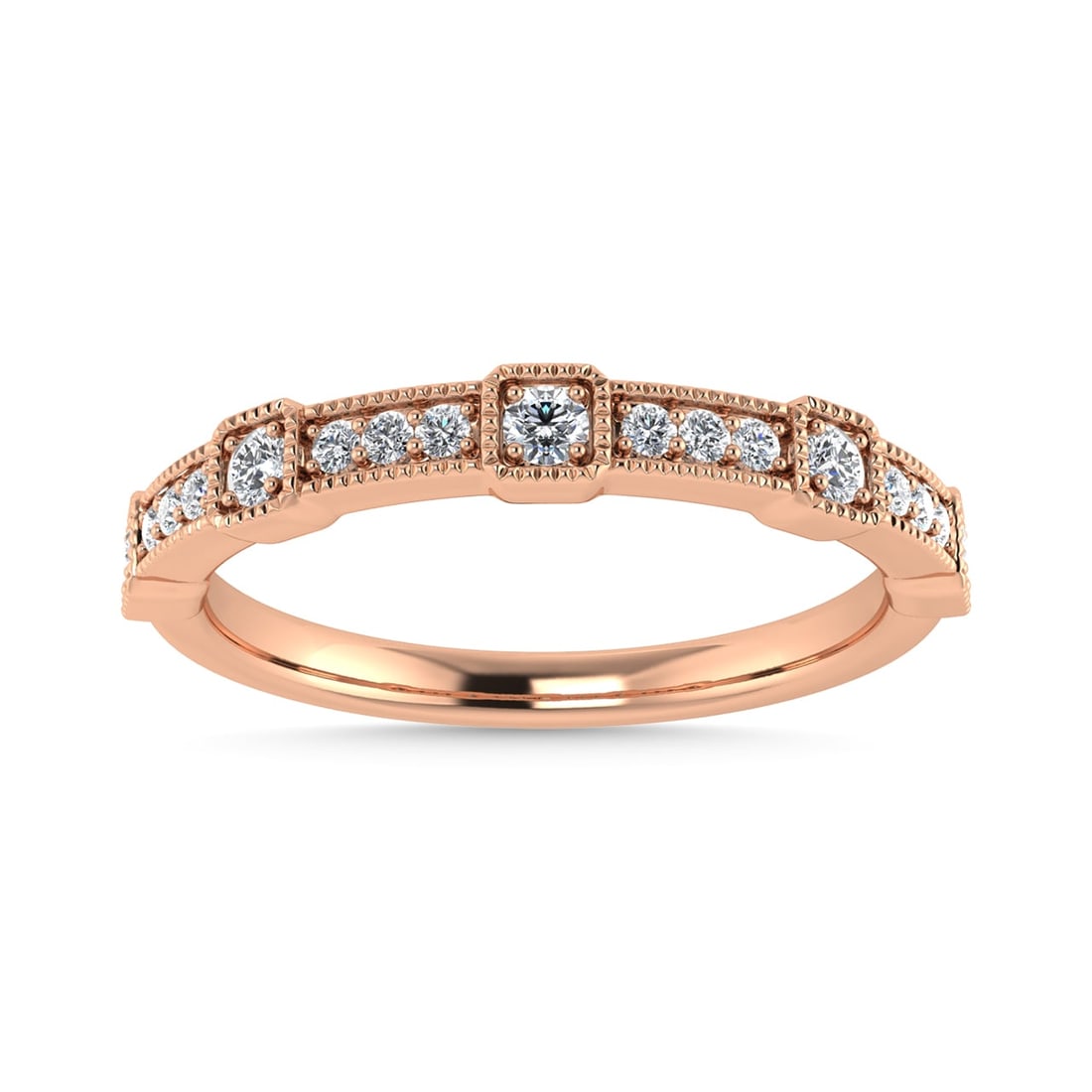 Diamond 1/6 Ct.Tw. Stackable Band in 14K Rose Gold: Diamond 1/6 Ct.Tw. Stackable Band in 14K Rose Gold 14k Rose Gold Stone Color: G-h Stone Clarity: I1 Each ring is presented in standard size 6.5. Complimentary resizing is available between sizes 510 (