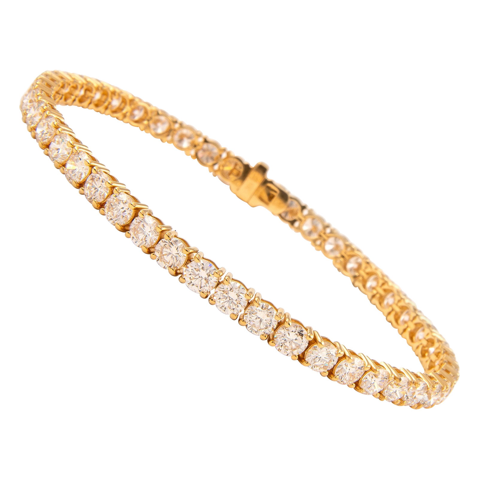 9.97ct Diamond Tennis Bracelet 18K Yellow Gold: 9.97ct Diamond Tennis Bracelet 18K Yellow Gold This exquisite 9.97ct Diamond Tennis Bracelet is crafted from luxurious 18-Karat Yellow Gold, featuring 42 round brilliant diamonds with a total weight o