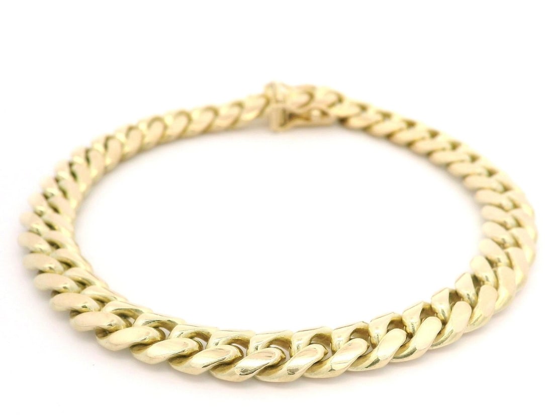 14k Yellow Gold Cuban Curb Chain Bracelet With Push Clasp And Safety Latch (1 of 8)