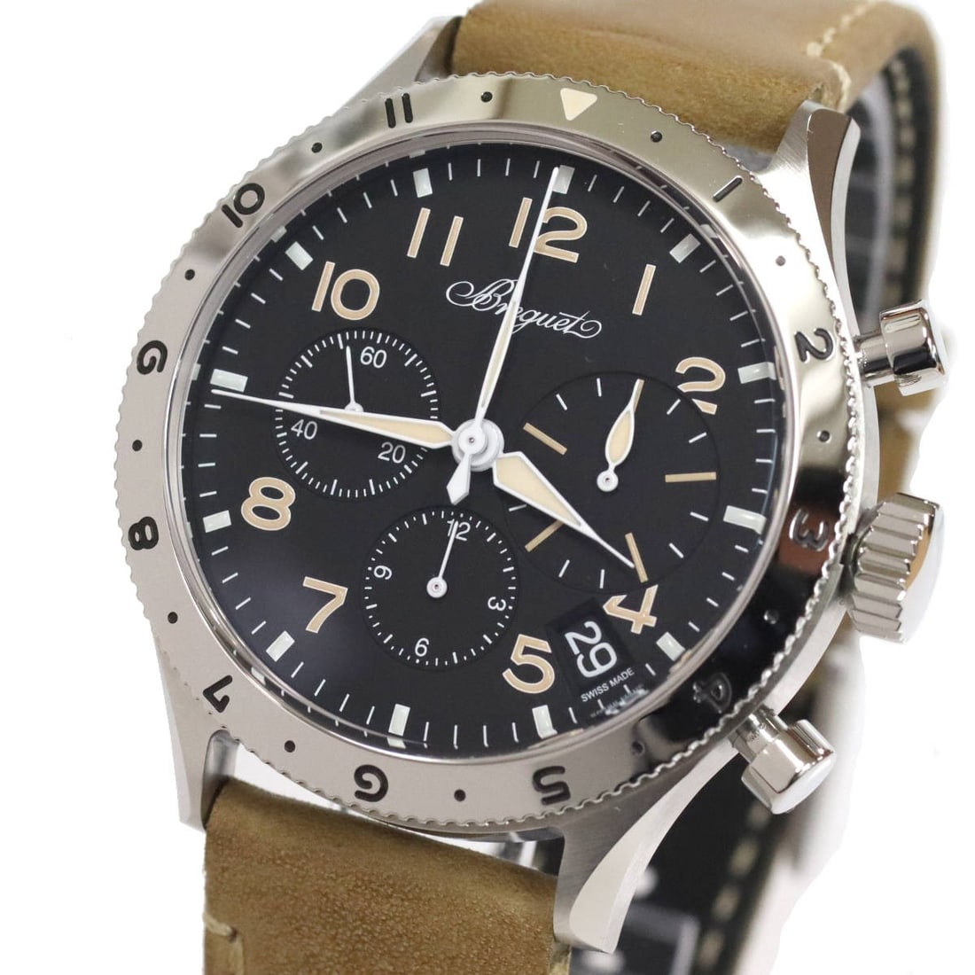 Breguet Type XX 2067 Automatic Chronograph Steel Leather Strap Watch: Breguet Type XX 2067 Automatic Chronograph Steel Leather Strap Watch This pre-owned Breguet Type XX Chronograph 2067 (2067ST/92/3WU) men's wristwatch features a stainless steel case and a leather stra