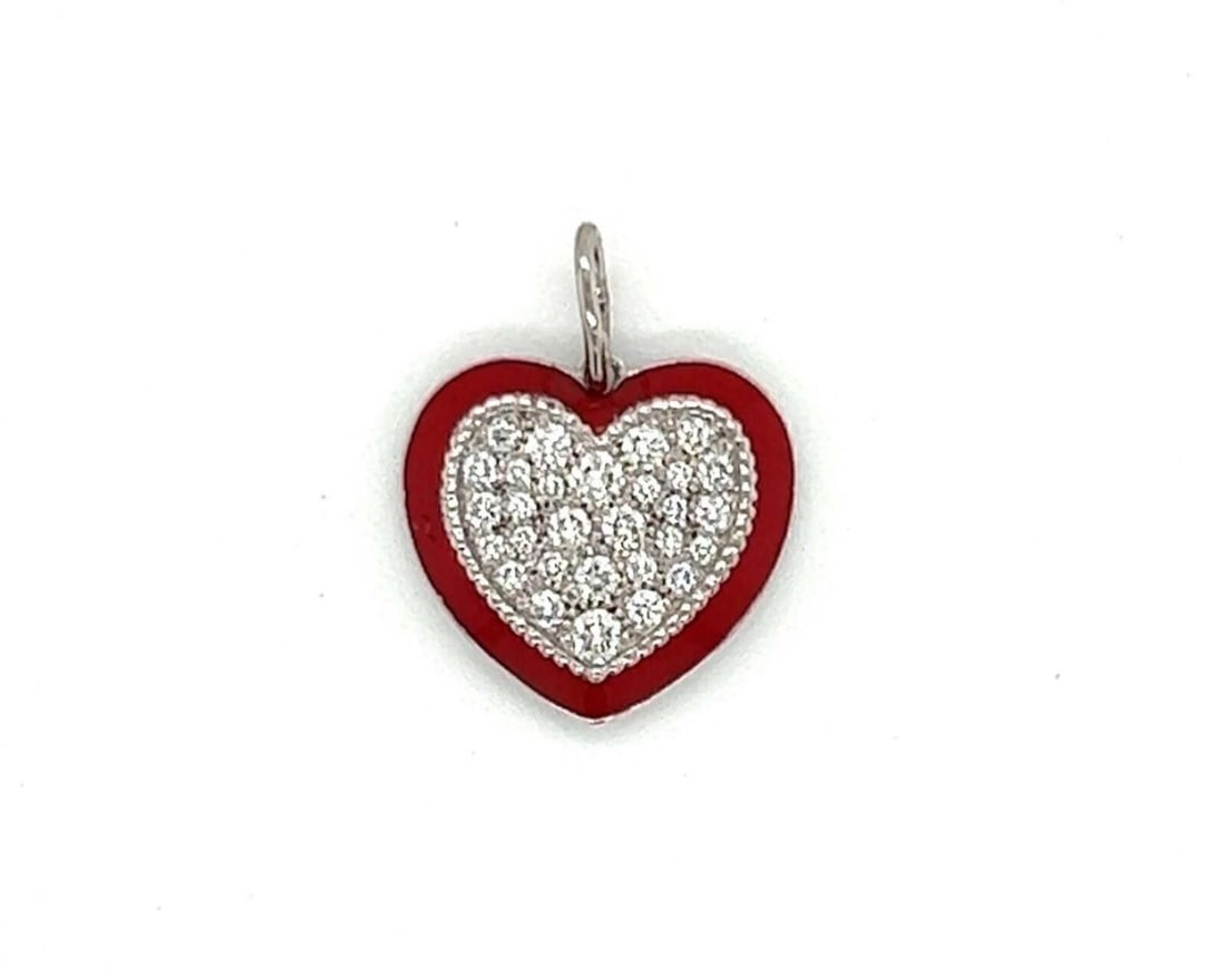 Tiffany & Co. Mini Heart Charm Pendant Platinum Diamond Enamel (1 of 10)