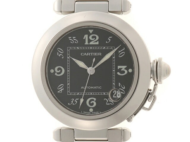 Cartier Pasha C W31043M7 Unisex Automatic Wristwatch Black Dial Steel: Cartier Pasha C W31043M7 Unisex Automatic Wristwatch Black Dial Steel Pre-owned Cartier Pasha C wristwatch with a black Arabic dial and stainless steel construction. This unisex automatic watch is mad