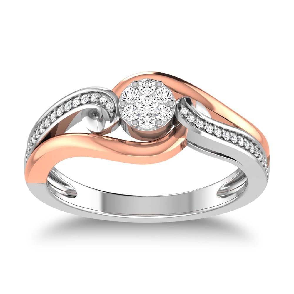 10K Two Tone 1/4 Ct.Tw. Diamond Twisted Ring: 10K Two Tone 1/4 Ct.Tw. Diamond Twisted Ring This amazing ring is available in 10K Gold. There are round diamonds set with a total carat weight of 1/4 Ct.Tw. set in a Prong setting. 10k Tone Gold Ston