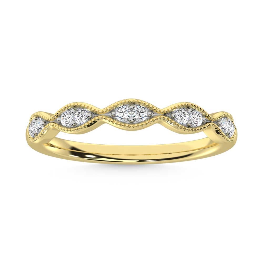 14K Yellow Gold Diamond 1/6 Ct. Tw. Stackable Band: 14K Yellow Gold Diamond 1/6 Ct. Tw. Stackable Band 14k Yellow Gold Stone Color: G-h Stone Clarity: Si3 Each ring is presented in standard size 6.5. Complimentary resizing is available between sizes 51