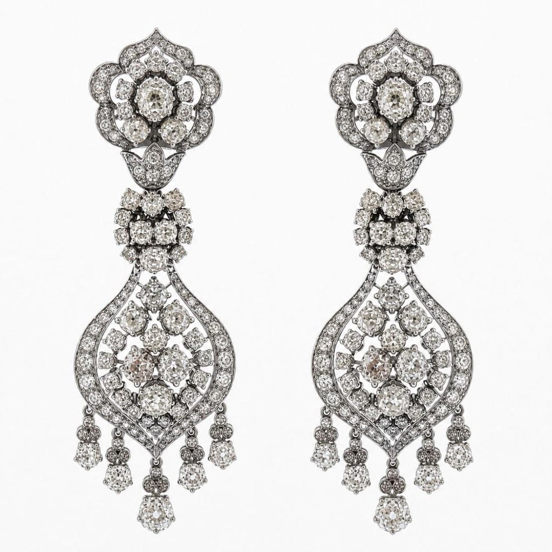 French platinum diamond earrings circa 1950s 24.00 Ct (1 of 5)