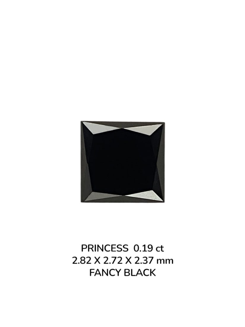 Loose Diamond - PRINCESS 0.19ct Fancy Black VVS2: Loose Diamond - PRINCESS 0.19ct Fancy Black VVS2 Source: Natural Shape: PRINCESS Carats: 0.19 Color: Fancy Black Certification: NONE PLEASE NOTE: Framed, Large, or heavy items do not have shipping cos