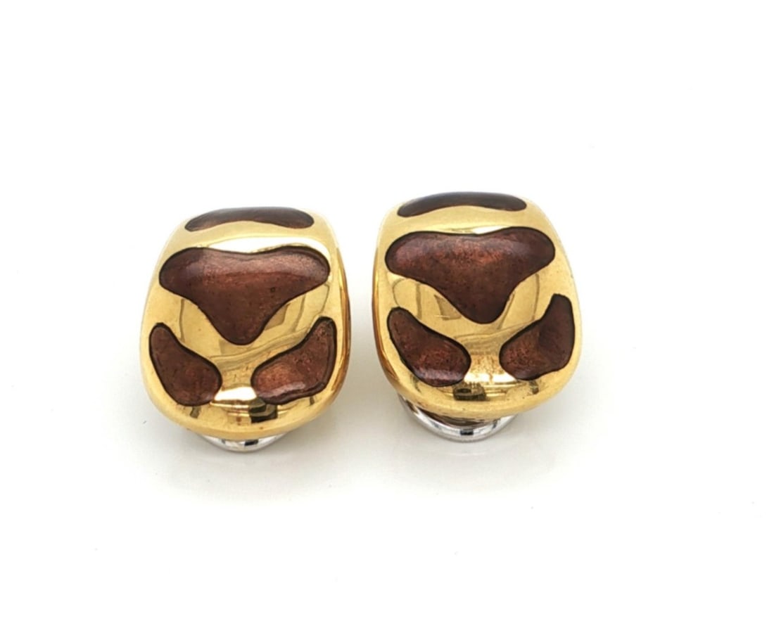 Roberto Coin Animalier 18k Yellow Gold Giraffe Huggie Earrings Enamel (1 of 8)