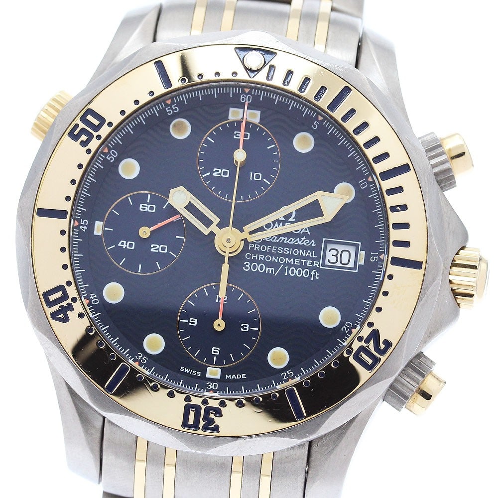 OMEGA Seamaster 300 Automatic Date Mens Wristwatch Ref 2297.80: OMEGA Seamaster 300 Automatic Date Mens Wristwatch Ref 2297.80 Pre-owned OMEGA Seamaster 300 Date automatic men's wristwatch, reference 2297.80. It features a navy dial, titanium/YG case and band, and