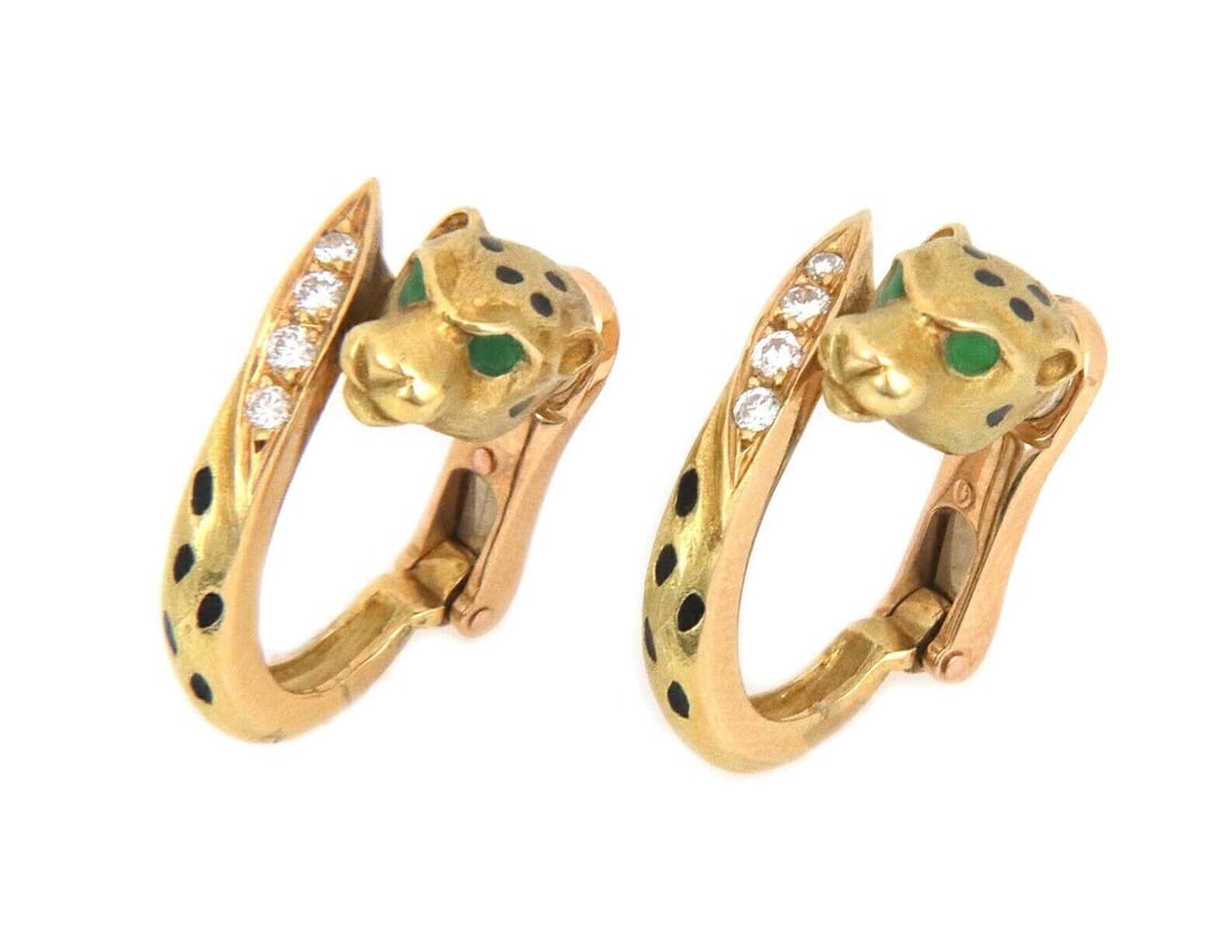 Jean Pierre Bellin Cheetah Motif Huggie Earrings 18k Gold Enamel Diamond: Jean Pierre Bellin Cheetah Motif Huggie Earrings 18k Gold Enamel Diamond Pre-owned Jean Pierre Bellin huggie earrings featuring a sculptural cheetah motif in 18k yellow gold with enamel detailing and 