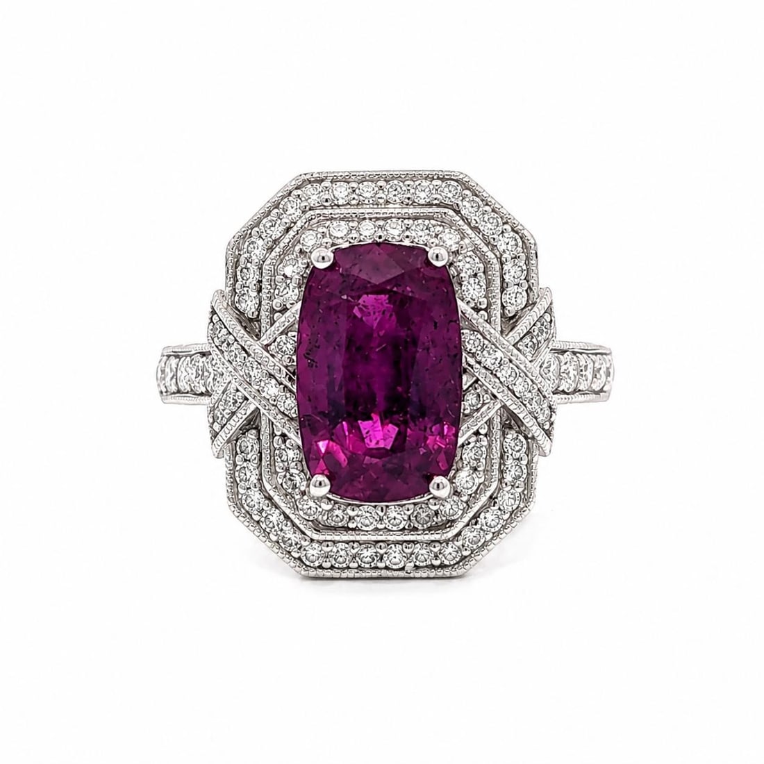 Platinum Cocktail Ring with GIA No Heat Kashmir Purple Sapphire and Diamonds (1 of 14)