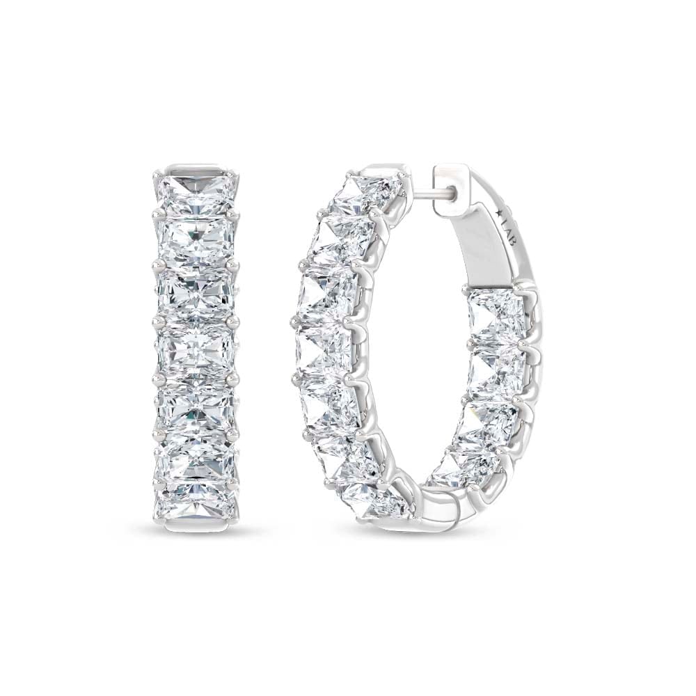 14K White Gold Lab Grown Diamond 6 5/8 Ct.Tw. Horizontal Radiant Shape In and Out Hoop Earrings: 14K White Gold Lab Grown Diamond 6 5/8 Ct.Tw. Horizontal Radiant Shape In and Out Hoop Earrings Elegant 14K white gold in-and-out hoops featuring 6 5/8 Ct.Tw. lab-grown diamonds in horizontal radiant 