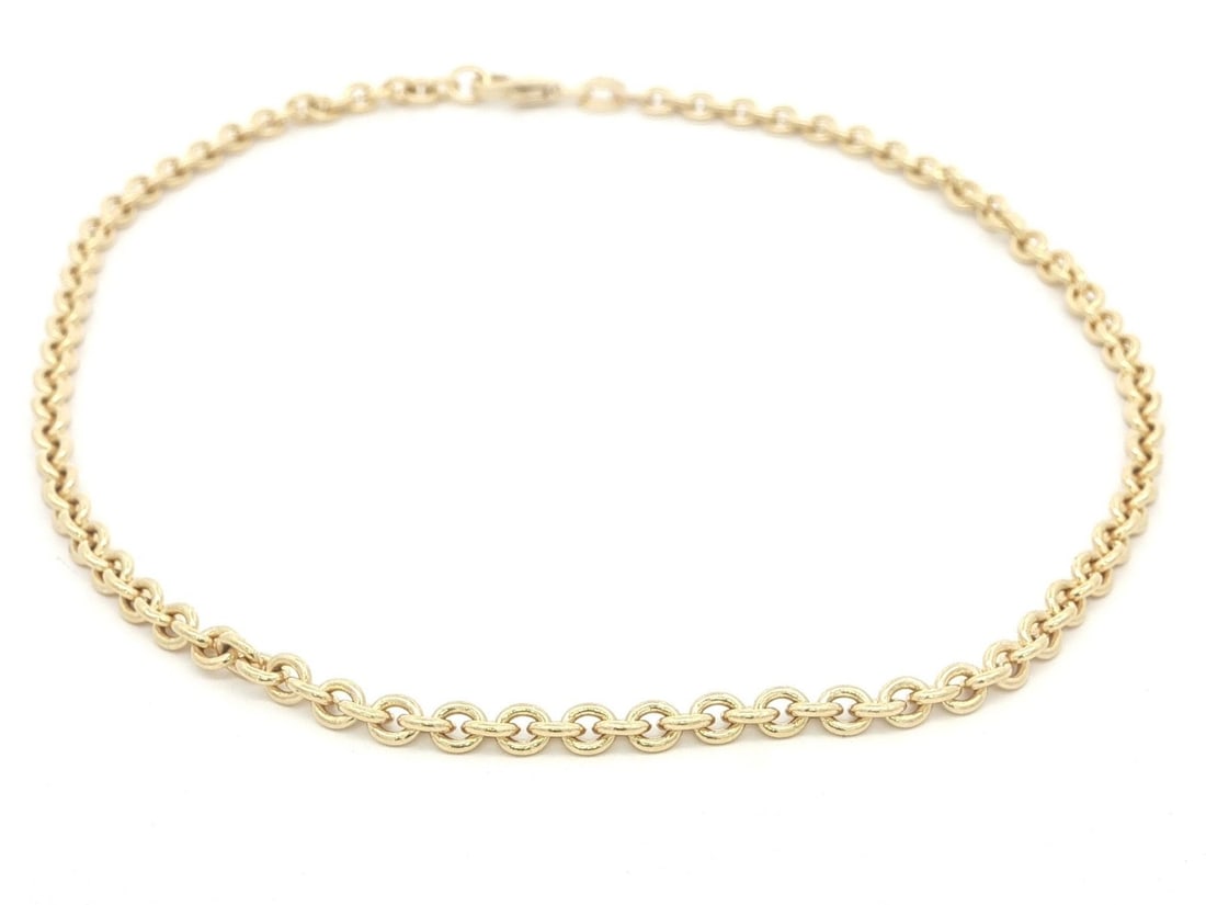18k Yellow Gold 10 Inch Cable Link Anklet Bracelet Lobster Claw Clasp: 18k Yellow Gold 10 Inch Cable Link Anklet Bracelet Lobster Claw Clasp This exquisite anklet features a beautiful 10-inch cable link chain crafted from solid 18k yellow gold. The design showcases a sle