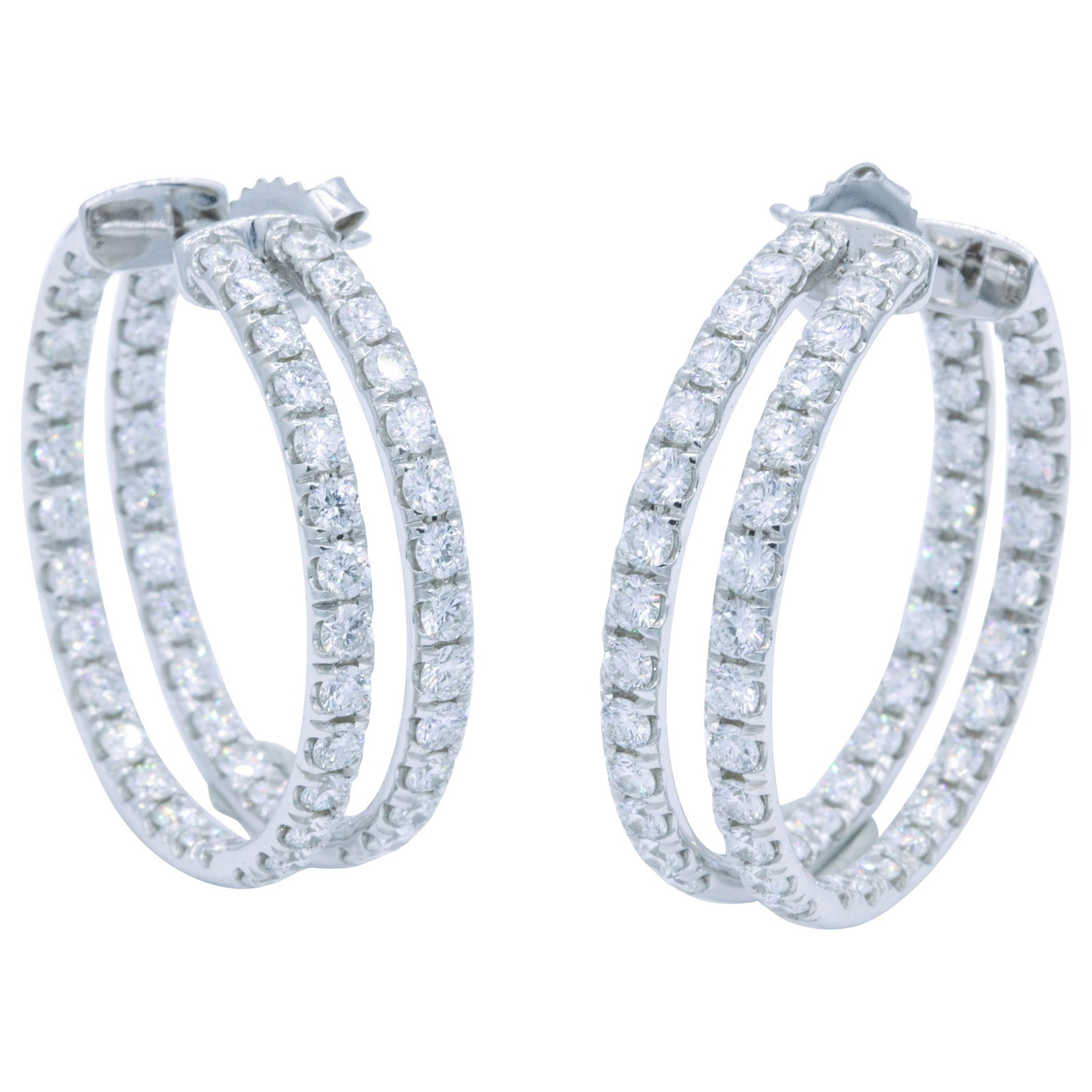 Harbor Diamonds 5.60ct Double Row Diamond Hoop Earrings in 14k White Gold (1 of 8)