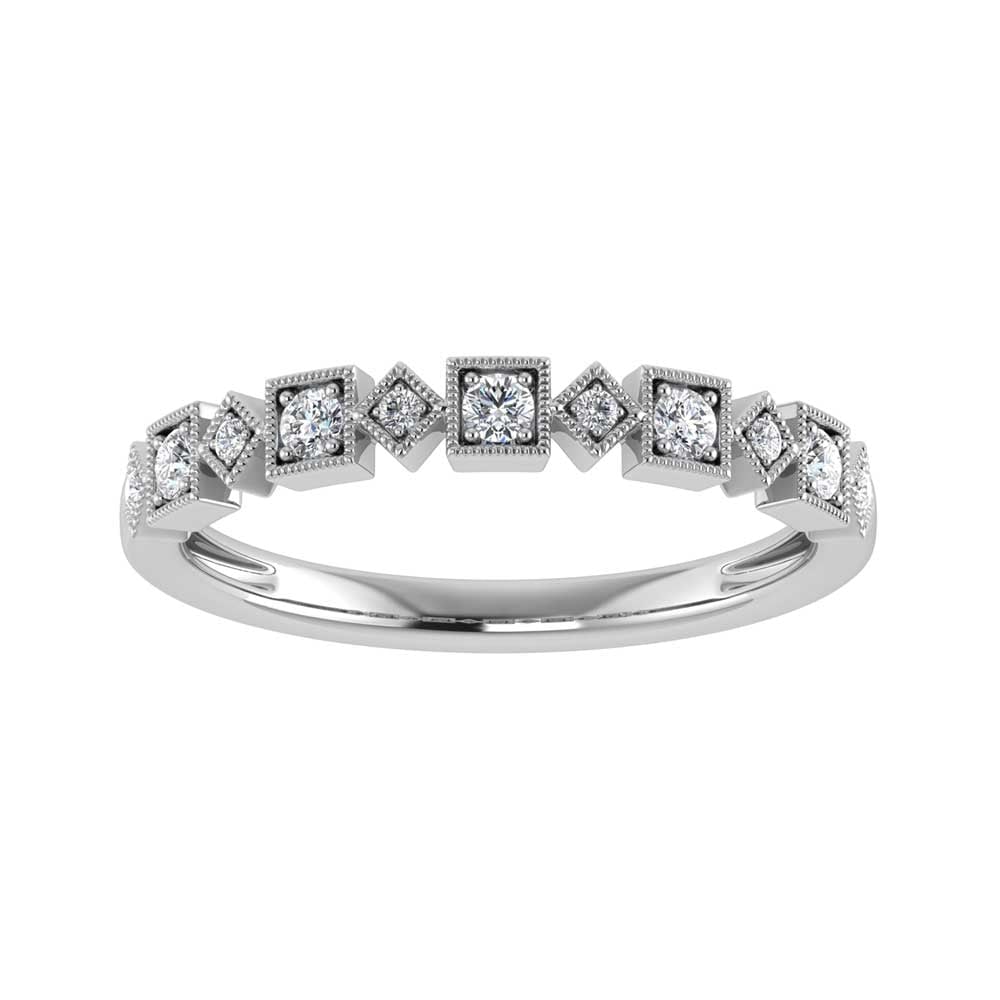 Diamond 1/8 Ct.tw Stackable Ring in 14K White Gold: Diamond 1/8 Ct.tw Stackable Ring in 14K White Gold 14k White Gold Stone Color: Gh Stone Clarity: Si2 Each ring is presented in standard size 6.5. Complimentary resizing is available between sizes 510 