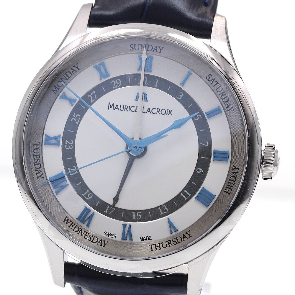Maurice Lacroix Masterpiece 5 Hands Mens Automatic Watch MP6507-SS001-110-4: Maurice Lacroix Masterpiece 5 Hands Mens Automatic Watch MP6507-SS001-110-4 Pre-owned Maurice Lacroix Masterpiece 5 Hands men's wristwatch with an automatic movement and a white dial. This stainless s