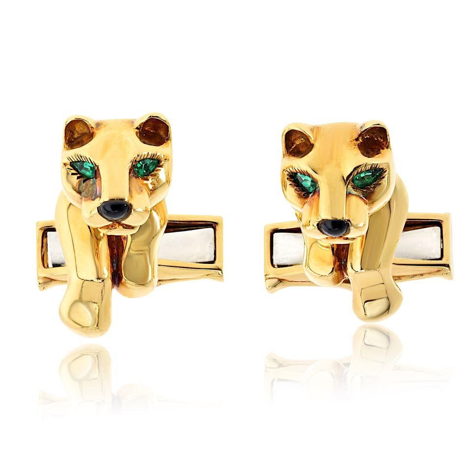 18K Yellow Gold Cuff Links Cartier Panthere (1 of 6)